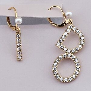 Kleinfeld Earrings 'I Do' Gold Tone Crystal & Faux Pearl Mismatch Bridal Wedding